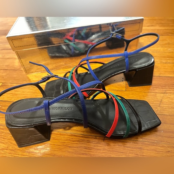 Strappy Color Block Leather Sandals - Picture 8 of 9